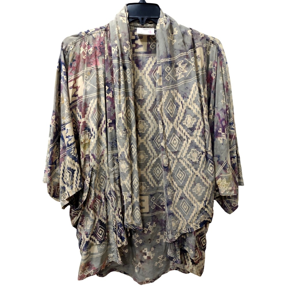 Red's Threads Kimono‎ Cardigan Aztec Print Rayon Hand Made Indonesia Women's